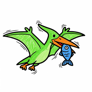 Clumsy Pterodactyl Flying with a Wiggling Fish